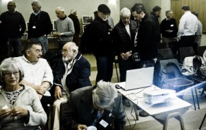 Me attempting to get my head around new technology with the ever resourceful and helpful Chris. Dave Lewis-Baker looks on.